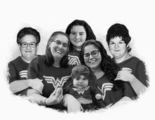Load image into Gallery viewer, Black and white portrait as a character -Women and girls as wonderwoman - drawings and portraits from your photos - drawking.com - DrawKing