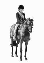Load image into Gallery viewer, Black and white portrait with pets or animals - girl drawn on horse - drawings and portraits from your photos - drawking.com - DrawKing