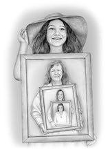 Load image into Gallery viewer, Black & White "frame within frame" generations portrait