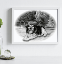 Load image into Gallery viewer, Black & White Portrait with pets/animals (with a drawn background)